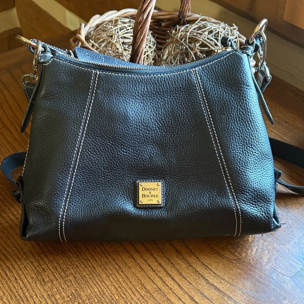Dooney & Bourke Black Leather Stitched Hobo Crossbody Bag